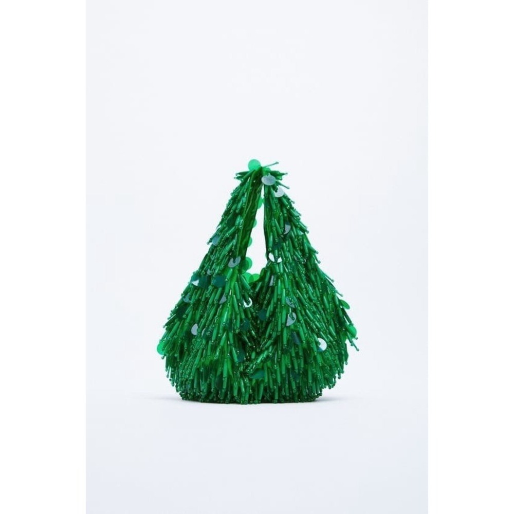 Zara Green Beaded Sequin Satin Statement Glam Hobo Handbag Evening Purse Bag